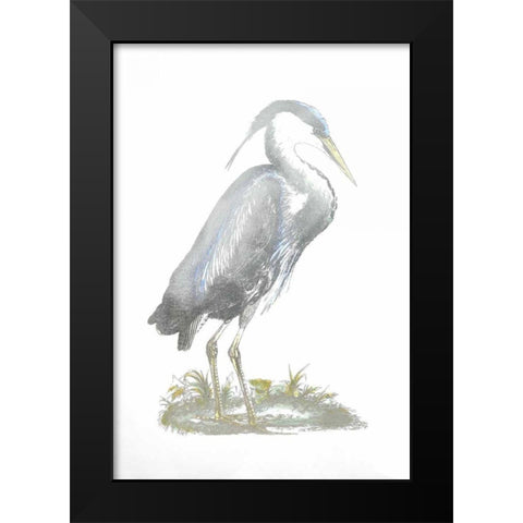 Silver Foil Heron I with Hand Color Black Modern Wood Framed Art Print by Selby, John