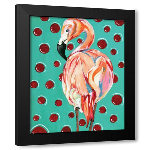 Polka Dot Flamingo Black Modern Wood Framed Art Print by Seay, Anne