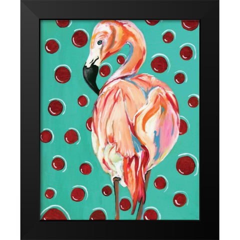 Polka Dot Flamingo Black Modern Wood Framed Art Print by Seay, Anne