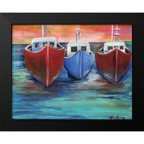 Boats Black Modern Wood Framed Art Print by Seay, Anne