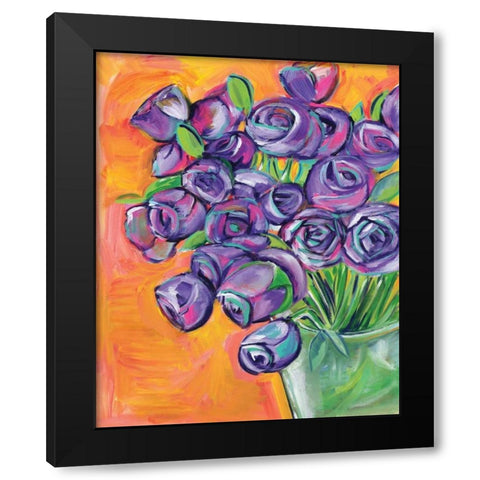 Purple Roses Black Modern Wood Framed Art Print by Seay, Anne