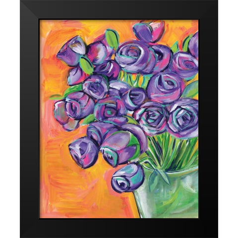 Purple Roses Black Modern Wood Framed Art Print by Seay, Anne