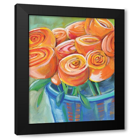 Orange Roses Black Modern Wood Framed Art Print with Double Matting by Seay, Anne