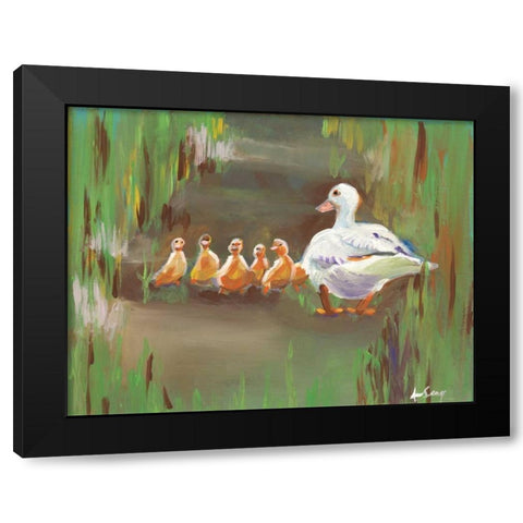 Ducks Black Modern Wood Framed Art Print with Double Matting by Seay, Anne