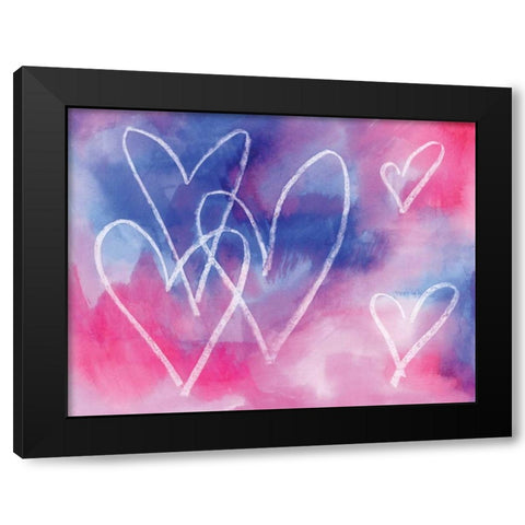 Blue Hearts Black Modern Wood Framed Art Print by Seay, Anne