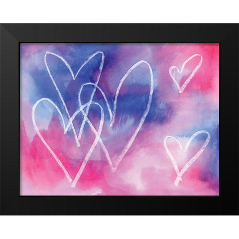 Blue Hearts Black Modern Wood Framed Art Print by Seay, Anne
