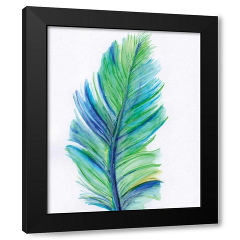Blue Feather Black Modern Wood Framed Art Print with Double Matting by Seay, Anne