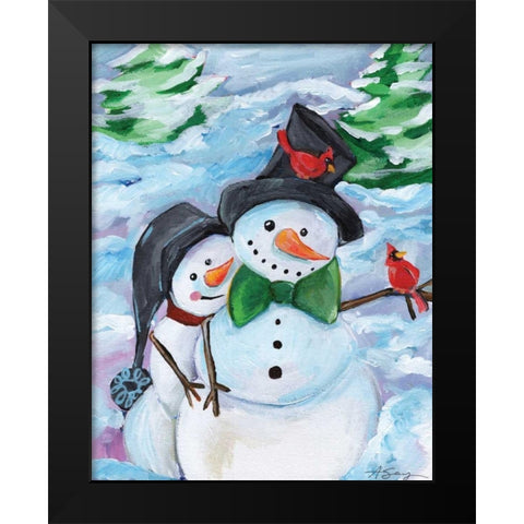 Winter Visitors Black Modern Wood Framed Art Print by Seay, Anne