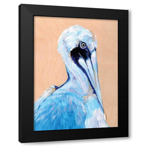 Blue and White Pelican  Black Modern Wood Framed Art Print with Double Matting by Seay, Anne