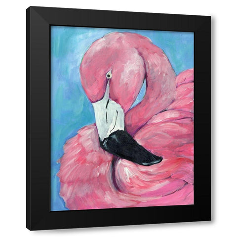 Pink Flamingo Black Modern Wood Framed Art Print by Seay, Anne