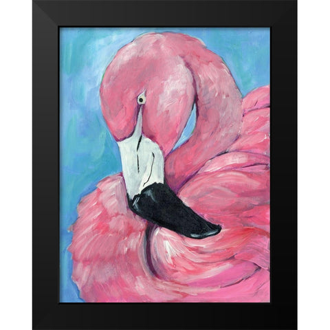 Pink Flamingo Black Modern Wood Framed Art Print by Seay, Anne