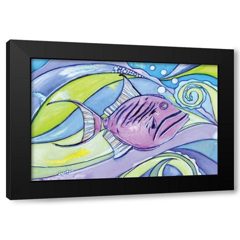 Surfin Fish Black Modern Wood Framed Art Print with Double Matting by Seay, Anne