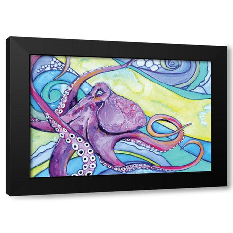 Surfin Octopus Black Modern Wood Framed Art Print with Double Matting by Seay, Anne