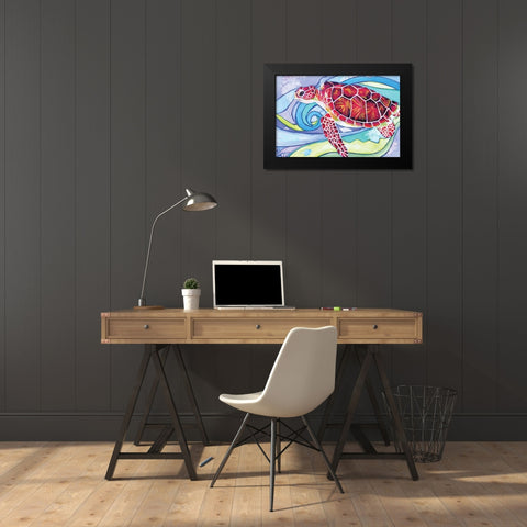 Surfin Turtle Black Modern Wood Framed Art Print by Seay, Anne