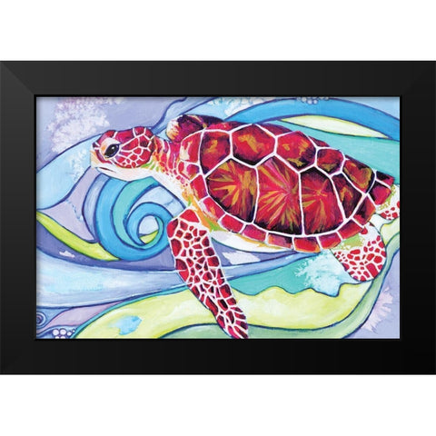 Surfin Turtle Black Modern Wood Framed Art Print by Seay, Anne