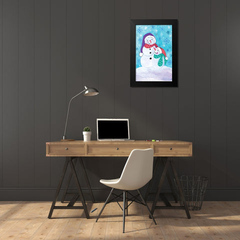 Happy Snowman and Baby Black Modern Wood Framed Art Print by Seay, Anne