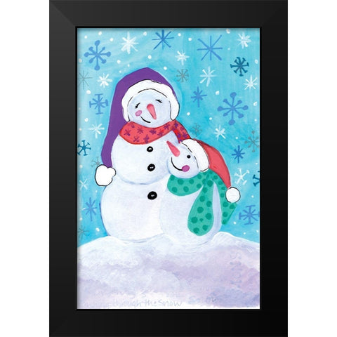 Happy Snowman and Baby Black Modern Wood Framed Art Print by Seay, Anne