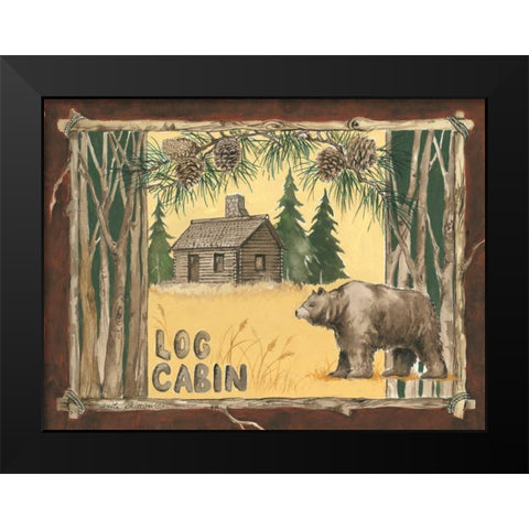 Log Cabin Bear Black Modern Wood Framed Art Print by Phillips, Anita