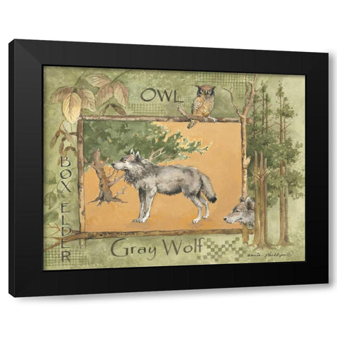 Gray Wolf Black Modern Wood Framed Art Print with Double Matting by Phillips, Anita