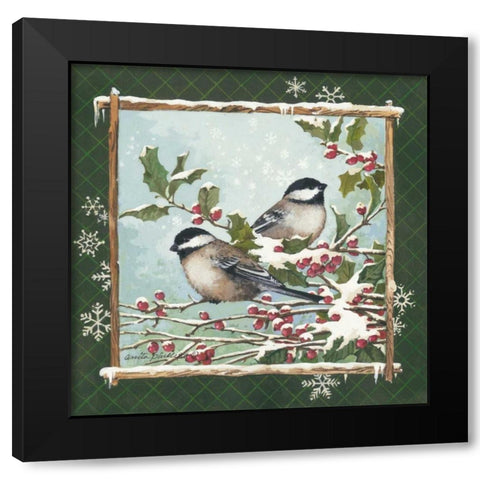 Winter Chickadees Black Modern Wood Framed Art Print with Double Matting by Phillips, Anita