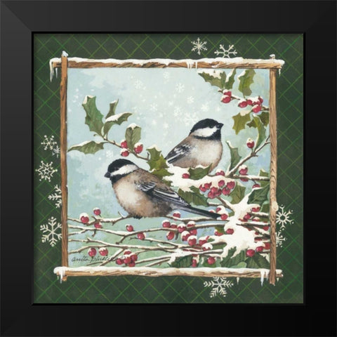 Winter Chickadees Black Modern Wood Framed Art Print by Phillips, Anita