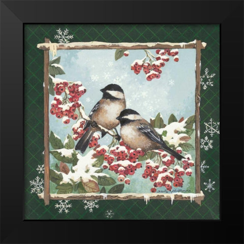 Winter Chickadees Black Modern Wood Framed Art Print by Phillips, Anita