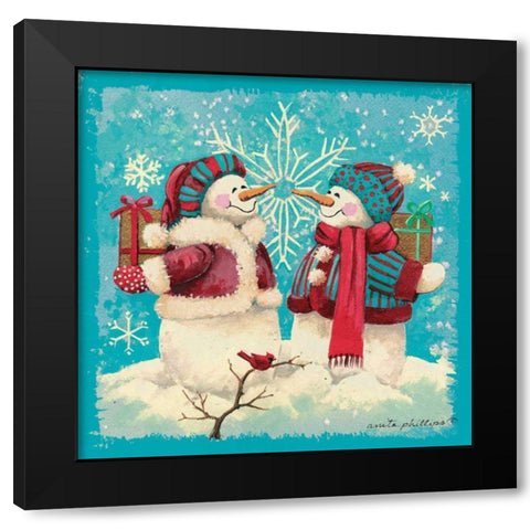 Gift Exchange - Aqua Black Modern Wood Framed Art Print by Phillips, Anita