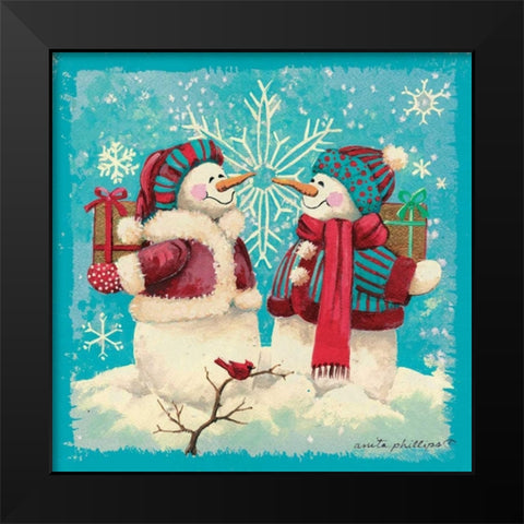 Gift Exchange - Aqua Black Modern Wood Framed Art Print by Phillips, Anita