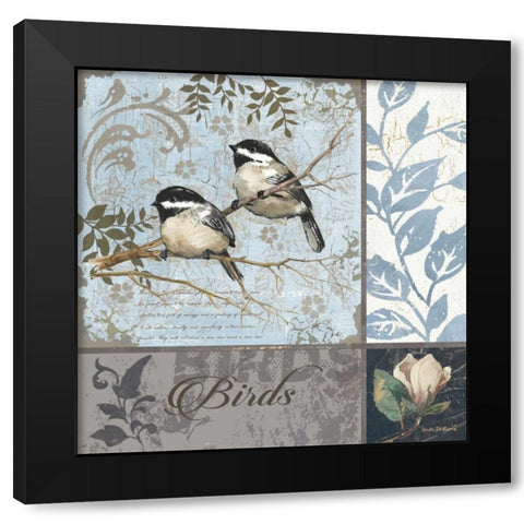 Chickadee Sampler Black Modern Wood Framed Art Print by Phillips, Anita
