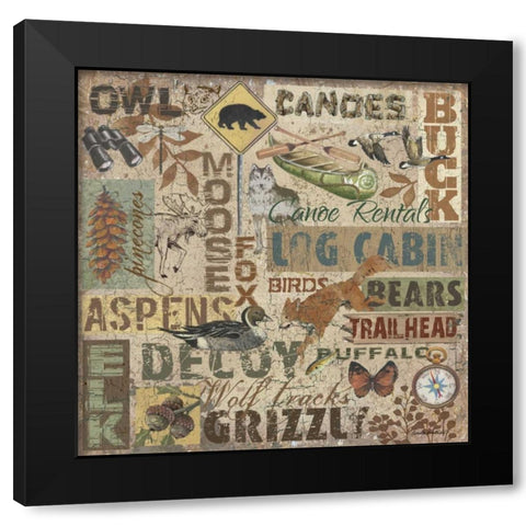 Lodge Collage Black Modern Wood Framed Art Print with Double Matting by Phillips, Anita