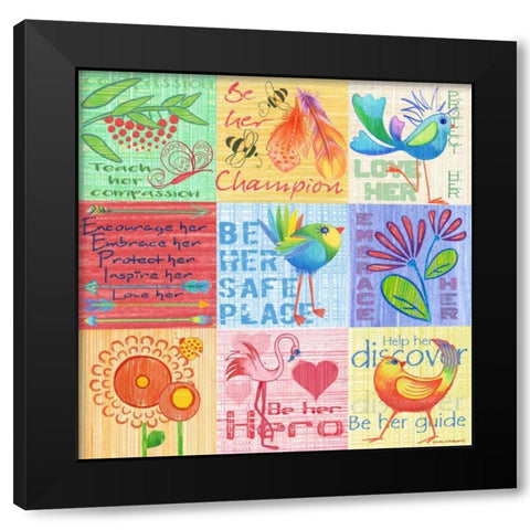 Lil Birds 9 Patch Black Modern Wood Framed Art Print by Phillips, Anita