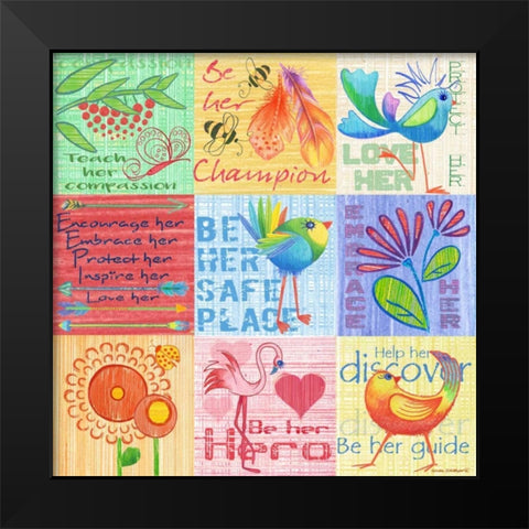 Lil Birds 9 Patch Black Modern Wood Framed Art Print by Phillips, Anita
