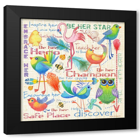 Lil Bird Sampler Black Modern Wood Framed Art Print by Phillips, Anita