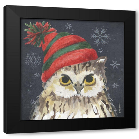 Christmas Owl Black Modern Wood Framed Art Print by Phillips, Anita