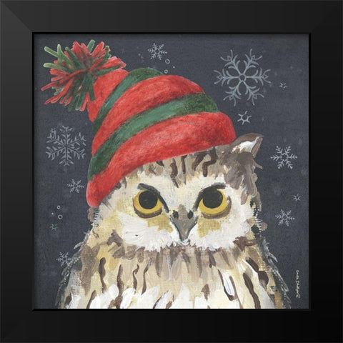Christmas Owl Black Modern Wood Framed Art Print by Phillips, Anita