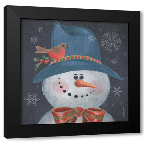 Christmas Snowman Black Modern Wood Framed Art Print with Double Matting by Phillips, Anita