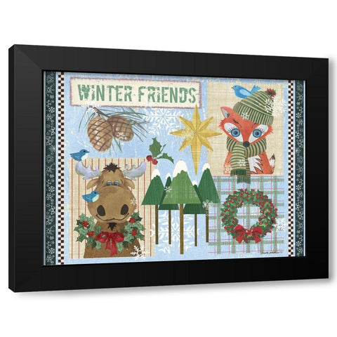 Winter Friends Blue Black Modern Wood Framed Art Print with Double Matting by Phillips, Anita