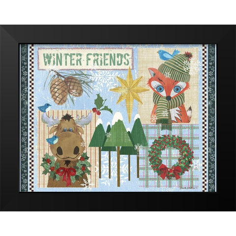 Winter Friends Blue Black Modern Wood Framed Art Print by Phillips, Anita