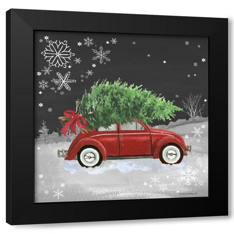Red Car on Black Black Modern Wood Framed Art Print with Double Matting by Phillips, Anita