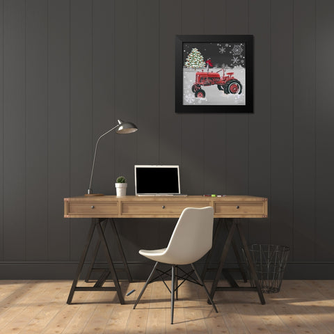Red Tractor on Black Black Modern Wood Framed Art Print by Phillips, Anita