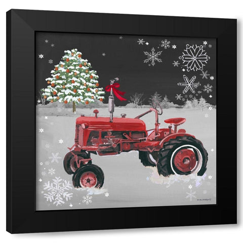 Red Tractor on Black Black Modern Wood Framed Art Print with Double Matting by Phillips, Anita