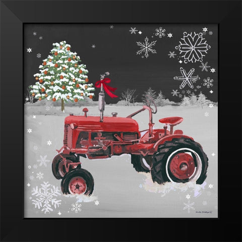 Red Tractor on Black Black Modern Wood Framed Art Print by Phillips, Anita
