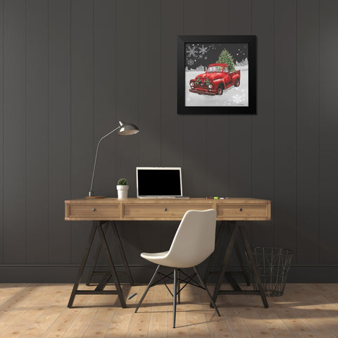 Red Truck on Black Black Modern Wood Framed Art Print by Phillips, Anita