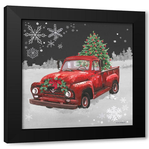 Red Truck on Black Black Modern Wood Framed Art Print by Phillips, Anita
