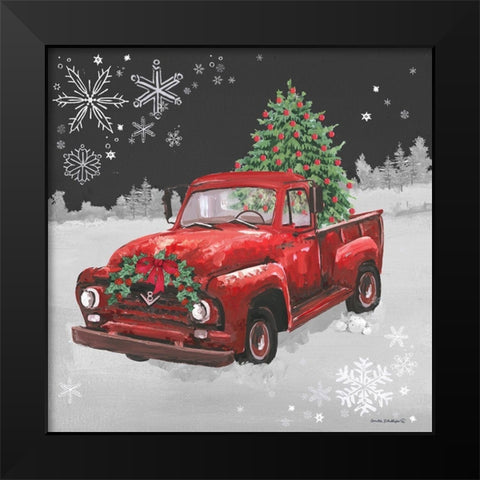 Red Truck on Black Black Modern Wood Framed Art Print by Phillips, Anita