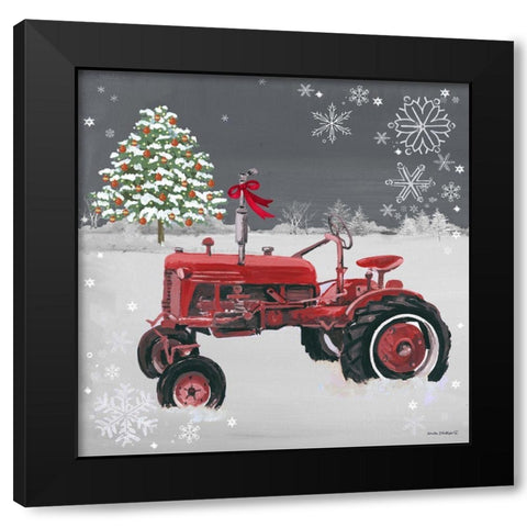 Red Tractor on Gray Black Modern Wood Framed Art Print by Phillips, Anita