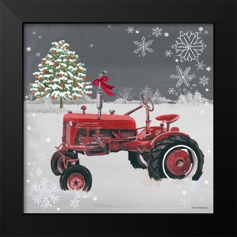 Red Tractor on Gray Black Modern Wood Framed Art Print by Phillips, Anita