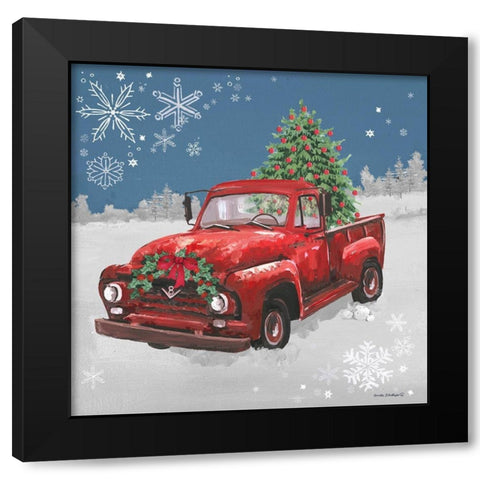 Red Truck on Blue Black Modern Wood Framed Art Print with Double Matting by Phillips, Anita