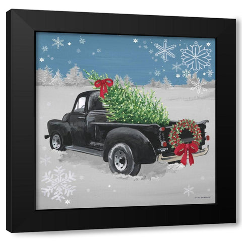 Black Truck on Blue Black Modern Wood Framed Art Print with Double Matting by Phillips, Anita