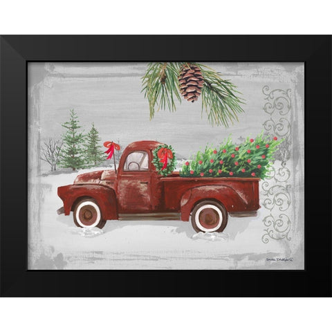 Red Truck Black Modern Wood Framed Art Print by Phillips, Anita